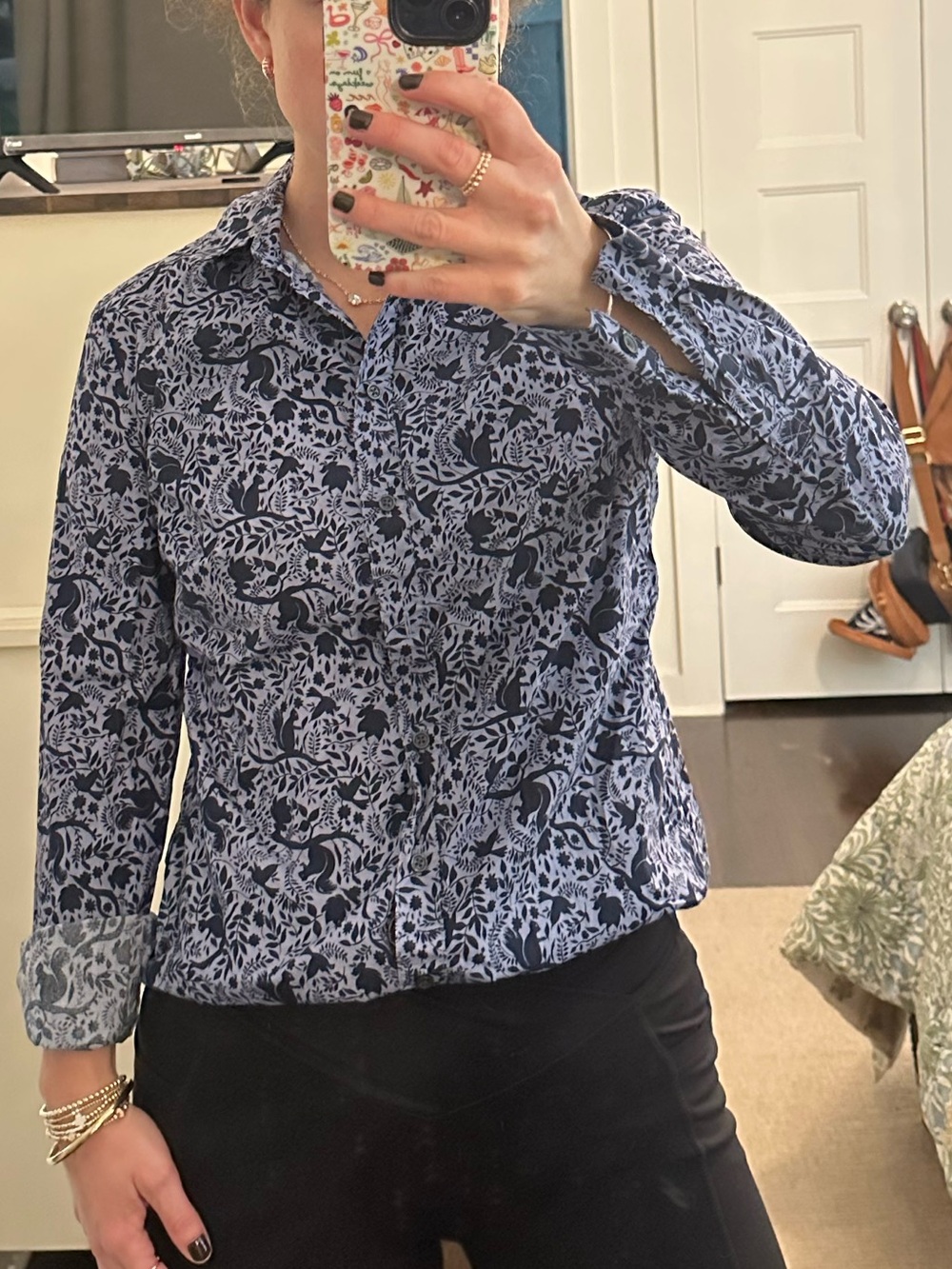Boden The Classic Shirt Woodland Animal Print Button Down Blouse | Size 4R
